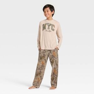 Grayson Threads Kids Beige Top with Camouflage Pants Set